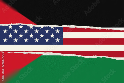 Foto Symbolic Graphic Depicting United States Flag Revealed Through Torn Layers of Pa