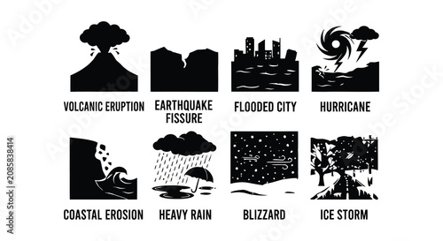 Tableau sur toile avalanche, earthquake, volcano, tsunami, drought, desertification, heatwave, dus