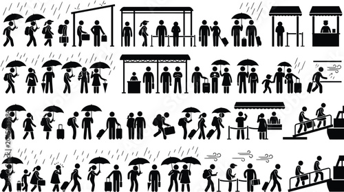Obraz na płótnie People waiting with umbrellas at airport terminal