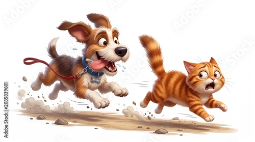 Dog chasing a cat