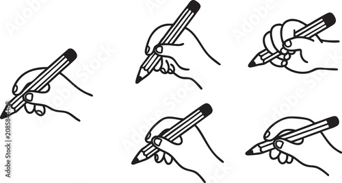 Konstfotografi Vector illustration of various hands holding pencils in different grips and angl