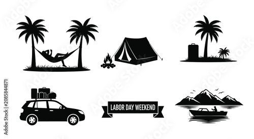 Foto Black and white illustration of a group of people having a picnic and barbecue i