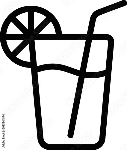 Bild auf Leinwand Refreshing Lemonade Drink with Slice and Straw Icon