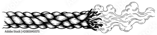 Fotografía Braided rope fraying into smoke and clouds in vintage engraving style