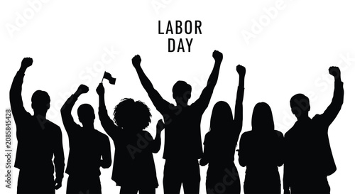 Silhouette of construction workers celebrating success teamwork and project completion