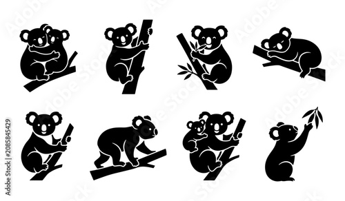 Foto Cute Koala Vector Icons, Australian Wildlife Silhouettes, Adorable Marsupial Gra