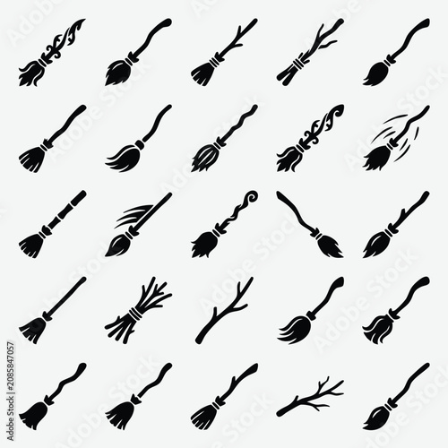 фотографія Witch broomstick icon collection for halloween with halloween broomstick mystica