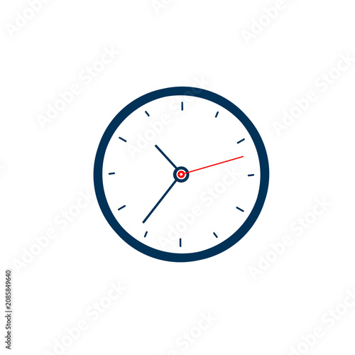 a round blue wall clock with red hands without a background