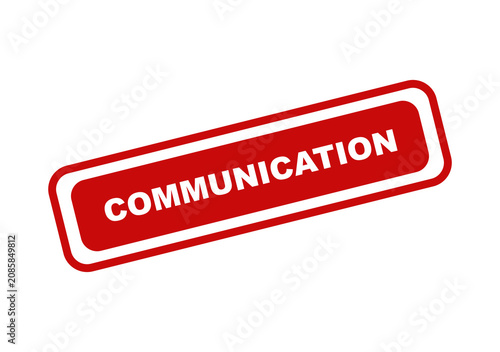 Red rectangular rubber stamp with the word communication written in white bold letters isolated on a simple background isolated on transparent background