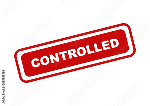 Red rectangular rubber stamp with the word controlled written in white capital letters on a simple flat design style isolated on transparent background
