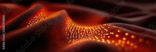 Infrared heating elements glowing in a segmented texture, visualizing warmth, relaxation, and thermal therapeutic benefits of a home sauna blanket