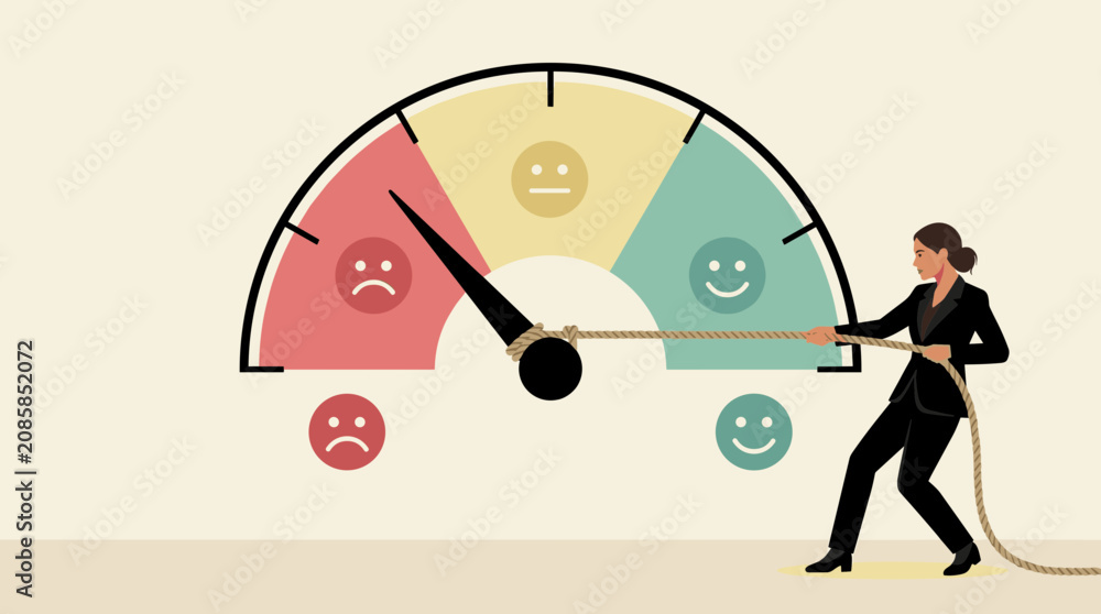 © Debby - Woman adjusts score gauge with emotions and smiley faces © Debby - Woman adjusts score gauge with emotions and smiley faces