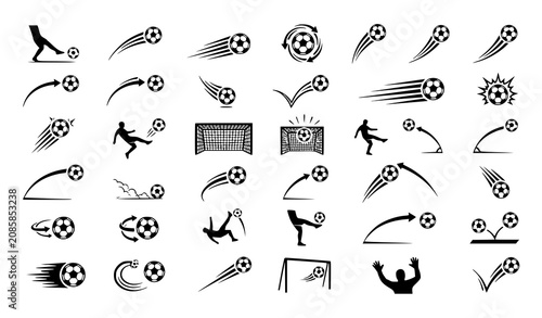 Fotografie Flying Soccer Ball Motion Icon Collection With Football Action Vector Set