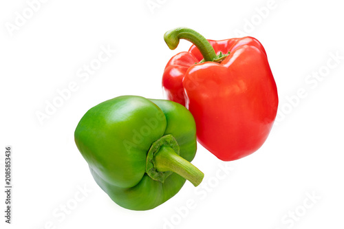 Red and green bell pepper isolated on a white background. Vegetables.