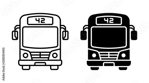 Front view icons of a bus, one in outline and one in solid black, showing route number 42.