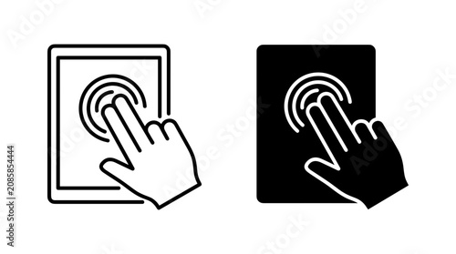 Two icons representing a finger touching a screen, one in outline and one in solid silhouette.