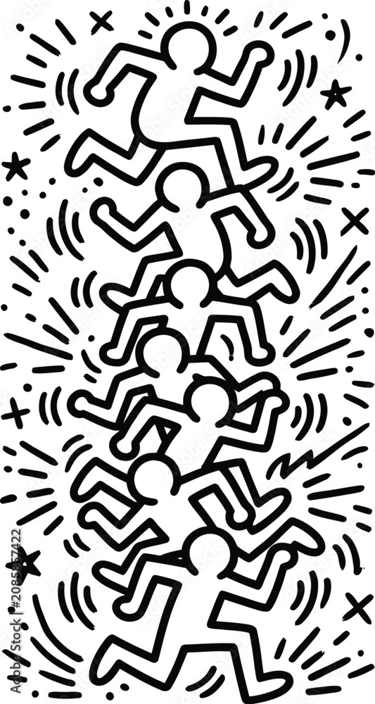 Φωτογραφία stylized running figures in motion with dynamic lines and stars