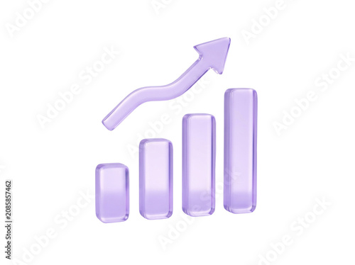 Purple 3d bar chart icon with an upward growth arrow