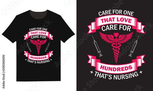 Obraz na plátně Nursing t shirt design 'care for one' with heart caduceus silhouette graphic