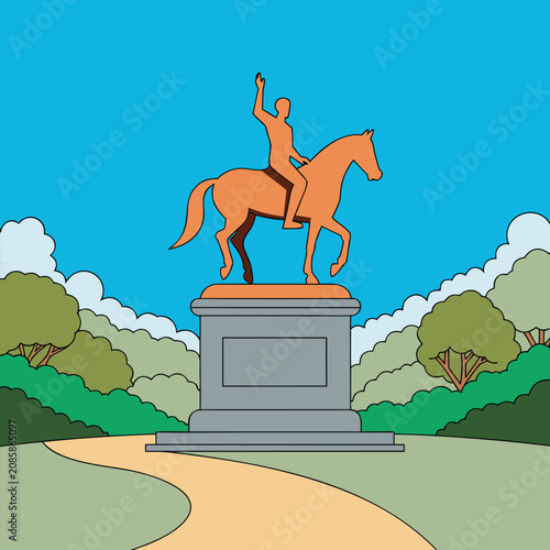 Fotografie equestrian monument in park flat vector landscape illustration