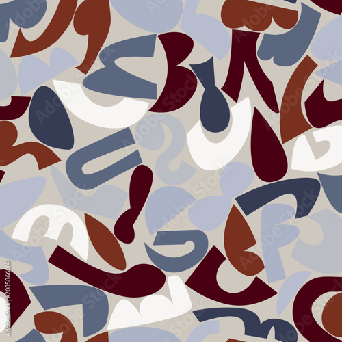 Abstract Organic Shapes Seamless Pattern in Burgundy, Rust and Slate Blue - Stylish repeating background for textiles, wallpaper, packaging, stationery and interior design.

