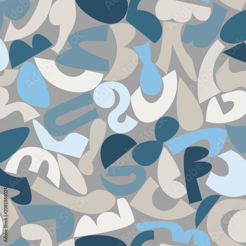 Abstract Organic Shapes Seamless Pattern in Blue, Beige and Cream - Contemporary repeating background suitable for fabric, wallpaper, stationery, packaging, textile design and digital projects.