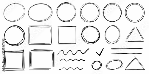Hand Drawn Sketch Shapes Collection On White Background