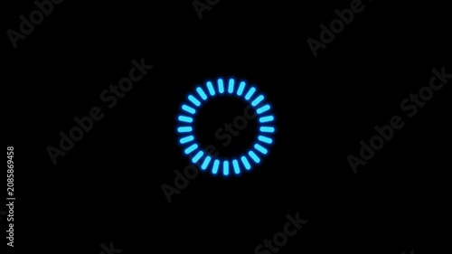 Animated circular loading spinner with glowing progress indicator, buffering interface, futuristic HUD, UI preloader, and 4K alpha channel overlay.