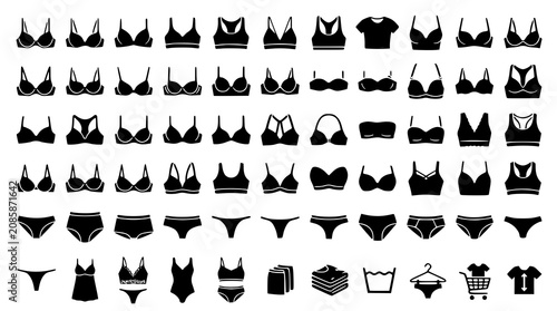 :
Modern Bra and Panty Silhouette Vector Collection for Lingerie Fashion Apparel Icons