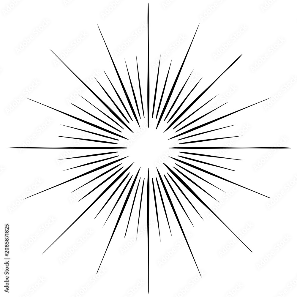 Fototapeta premium Minimalist Starburst Line Art With Symmetrical Radiating Strokes And Mid Century Modern Aesthetic Isolated on a Transparent or White Background