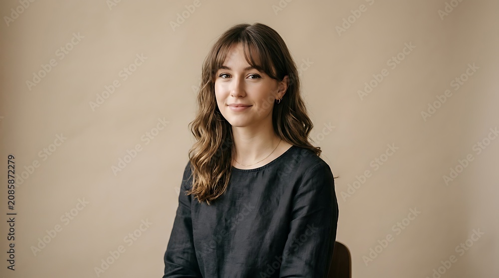Obraz premium Portrait of a young woman with brown hair looking at the camera