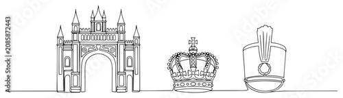 Canvastavla Royal archway with crown and palace guard hat in continuous line art style