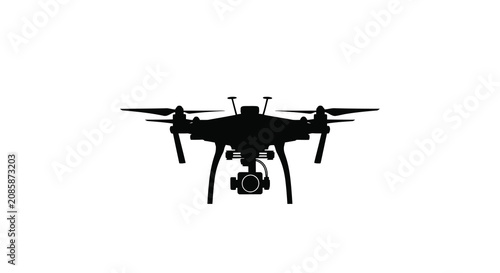 Canvas Print Drone With Camera Black Silhouette On White Background