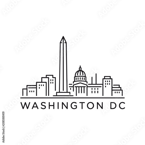 Washington dc skyline silhouette linear vector illustration on white background