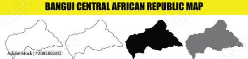 Obraz na plátně Bangui Central African Republic map silhouette simple black and white line and solid shapes of local area borders