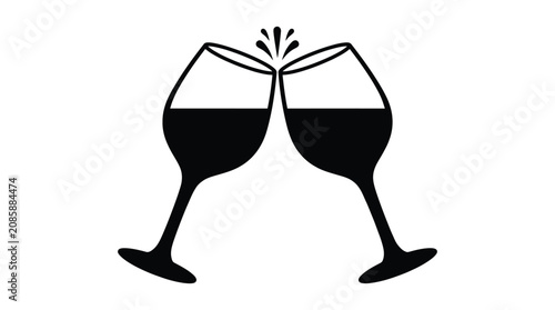 Foto Two wine glasses clinking together black and white silhouette