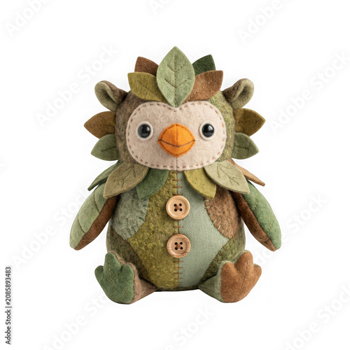 Cute green and brown mushroom-shaped plush owl toy