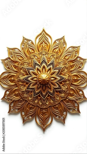 Golden floral mandala wall art intricate metal sculpture for luxury interior design