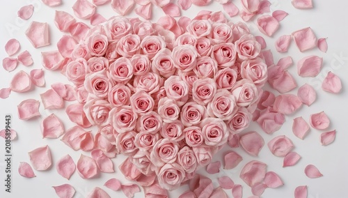 Roses Arranged in a Heart Shape With Petals Scattered Around for a Celebratio...