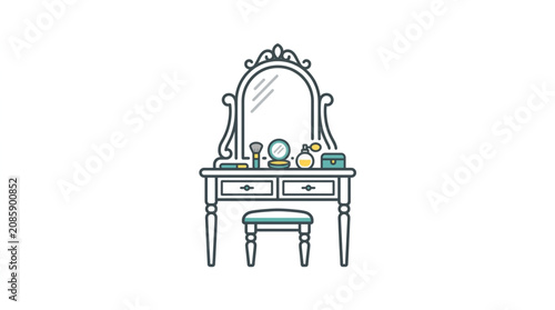 Foto Elegant vanity table with mirror and stool for makeup application