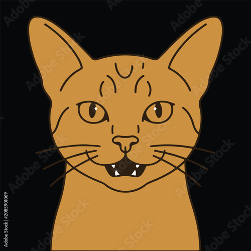 Fotografie Stylized Brown Cat Portrait Minimalist Vector Illustration