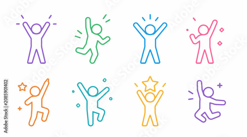 Bild auf Leinwand Minimalist human figures in active celebration poses.
