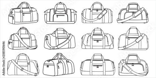 Foto Assortment of Outline Drawings of Duffel Bags and Travel Bags Keywords: duffel b