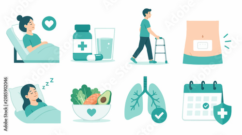 Foto Healthy lifestyle icons for diet and medical recovery