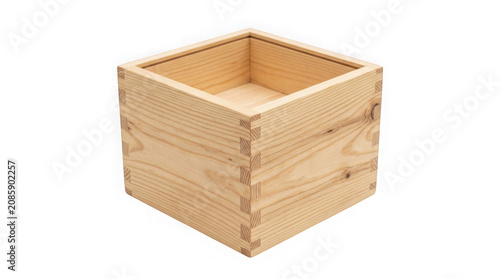 Foto Rustic wooden box with dovetail joint construction displayed on white background for product mockups