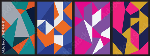 Obraz na plátně Geometric triangle polygon patterns in bright vivid colors for modern art posters