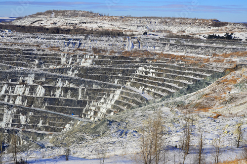Aerial view of Asbestos mine, Asbestos, Quebec, Canada. Asbestos is a set of six naturally occurring silicate minerals used commercially for their desirable physical properties.