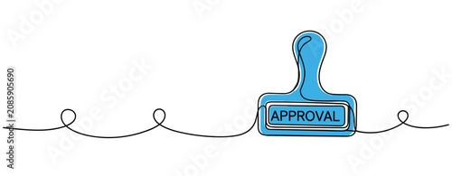 Approval stamp pressing on continuous line background. no editable strokes