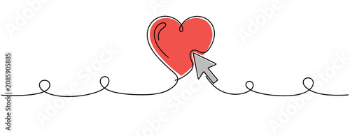 Heart icon clicked by cursor on continuous line background. no editable strokes