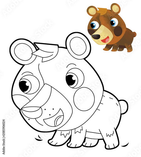 cartoon scene with character puzzle cutout educational exercise manual work coloring page sketch animal bear illustration for kids cutout